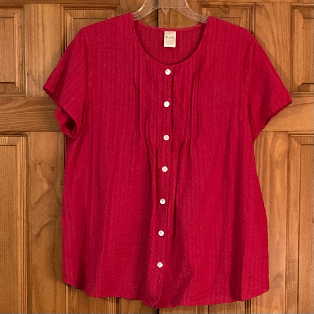 NWOT Blair Top Short Sleeve Blouse Red Pink Size L Large